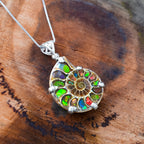 Starborn Ammonite with Ammolite Inlay in Sterling Silver