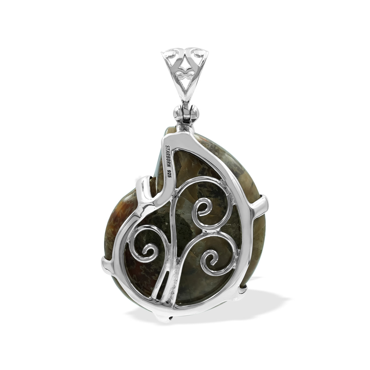 Starborn Ammonite with Ammolite Inlay in Sterling Silver