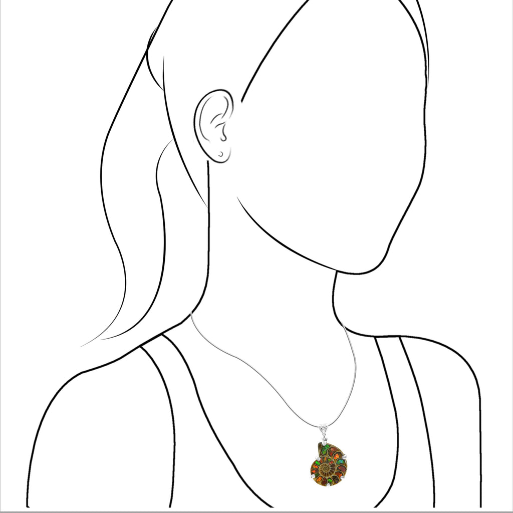 Starborn Ammonite with Ammolite Inlay in Sterling Silver
