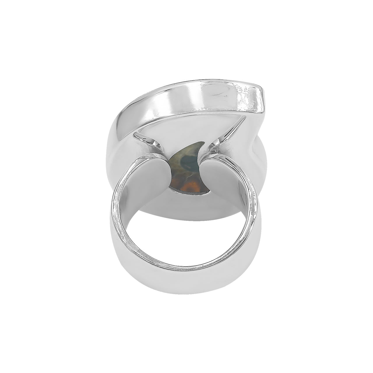 Starborn Ammonite with Ammolite Shell Inlay Ring in Sterling Silver
