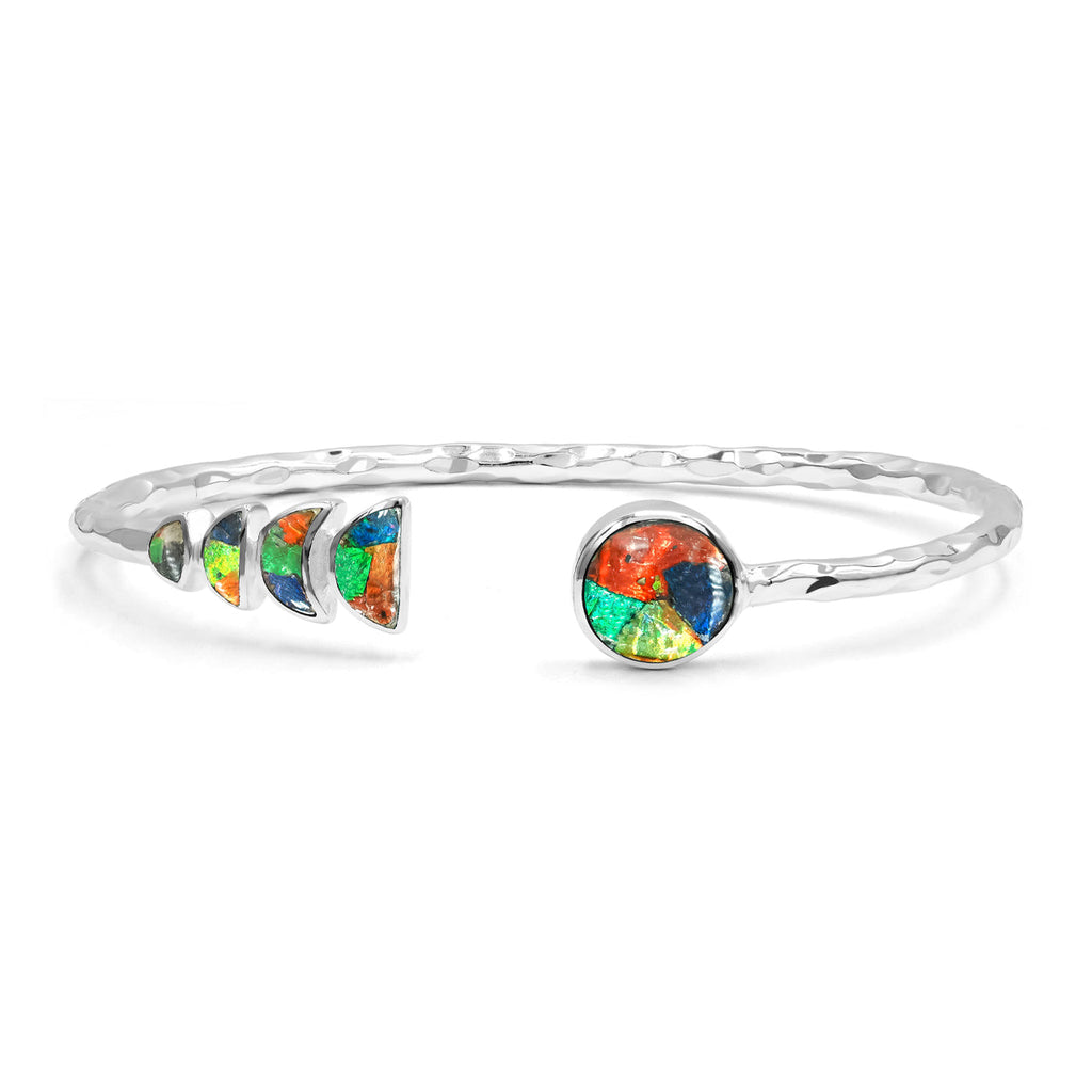 Starborn Open Bangle Bracelet with Moon Phase Gemstone Design in Sterling Silver