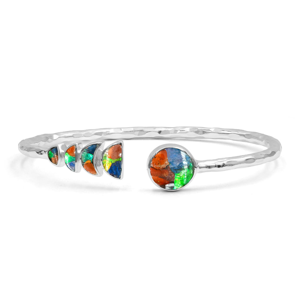 Starborn Open Bangle Bracelet with Moon Phase Gemstone Design in Sterling Silver