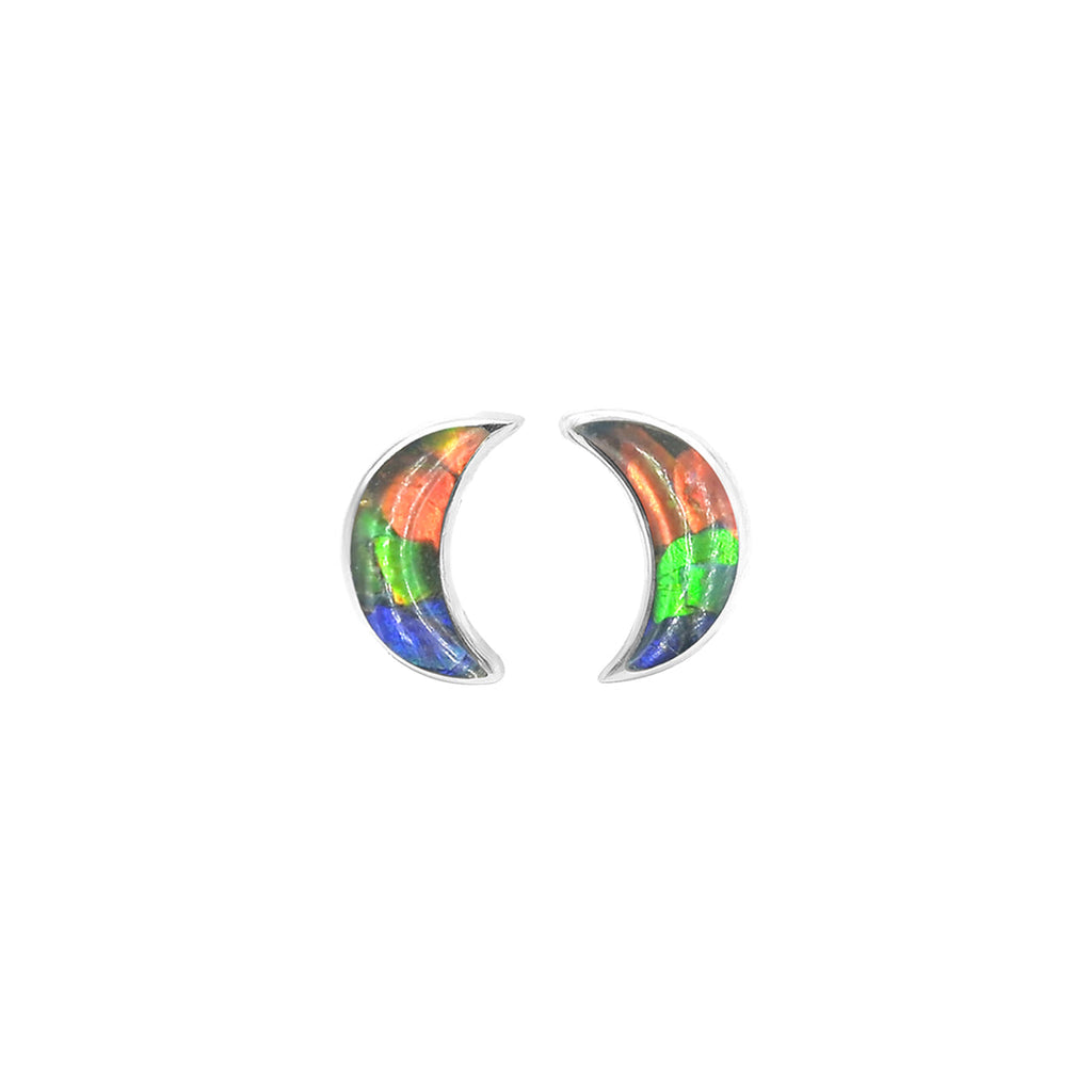 Starborn Gemstone Crescent Moon Post Style Earrings in Sterling Silver