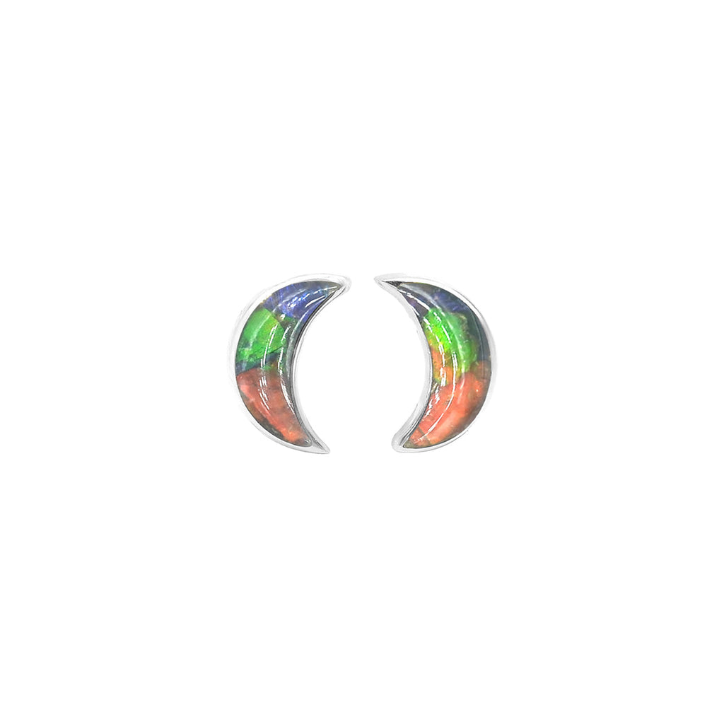 Starborn Gemstone Crescent Moon Post Style Earrings in Sterling Silver