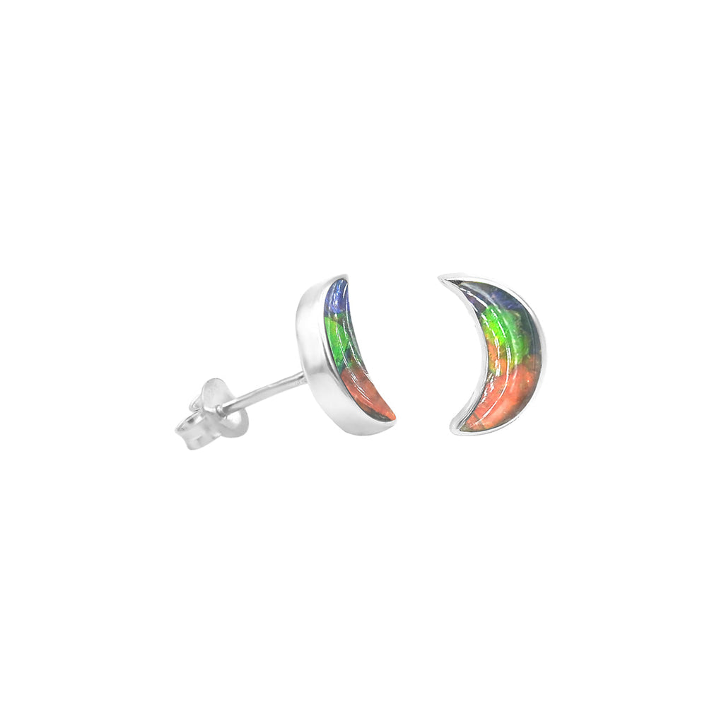 Starborn Gemstone Crescent Moon Post Style Earrings in Sterling Silver