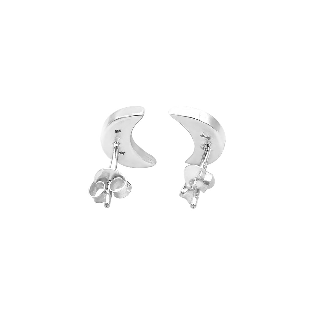 Starborn Gemstone Crescent Moon Post Style Earrings in Sterling Silver