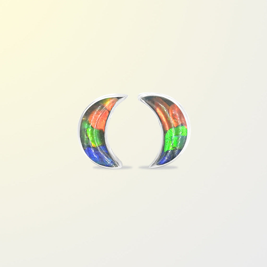 Starborn Gemstone Crescent Moon Post Style Earrings in Sterling Silver