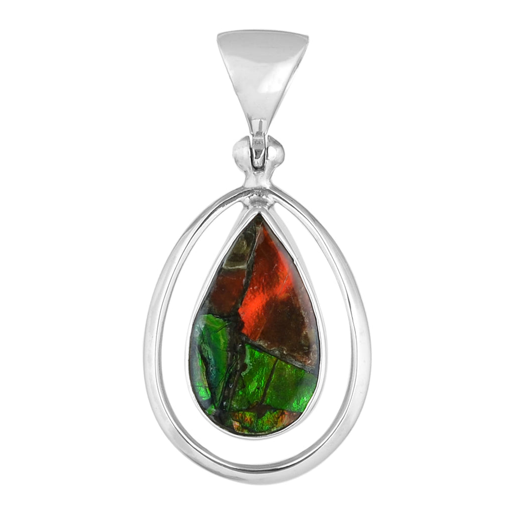 Starborn Ammolite Pear Pendant with Frame in Sterling Silver