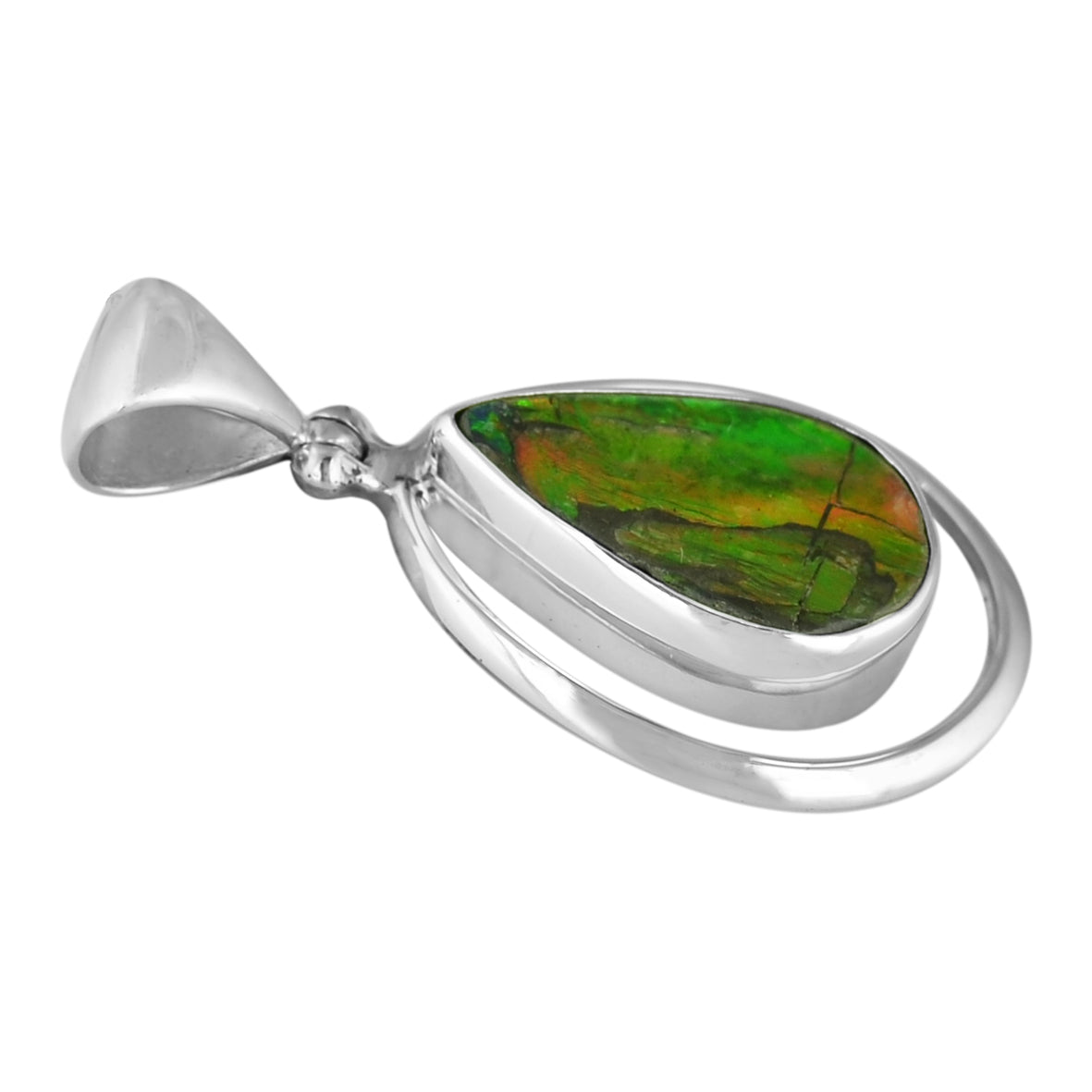 Starborn Ammolite Pear Pendant with Frame in Sterling Silver