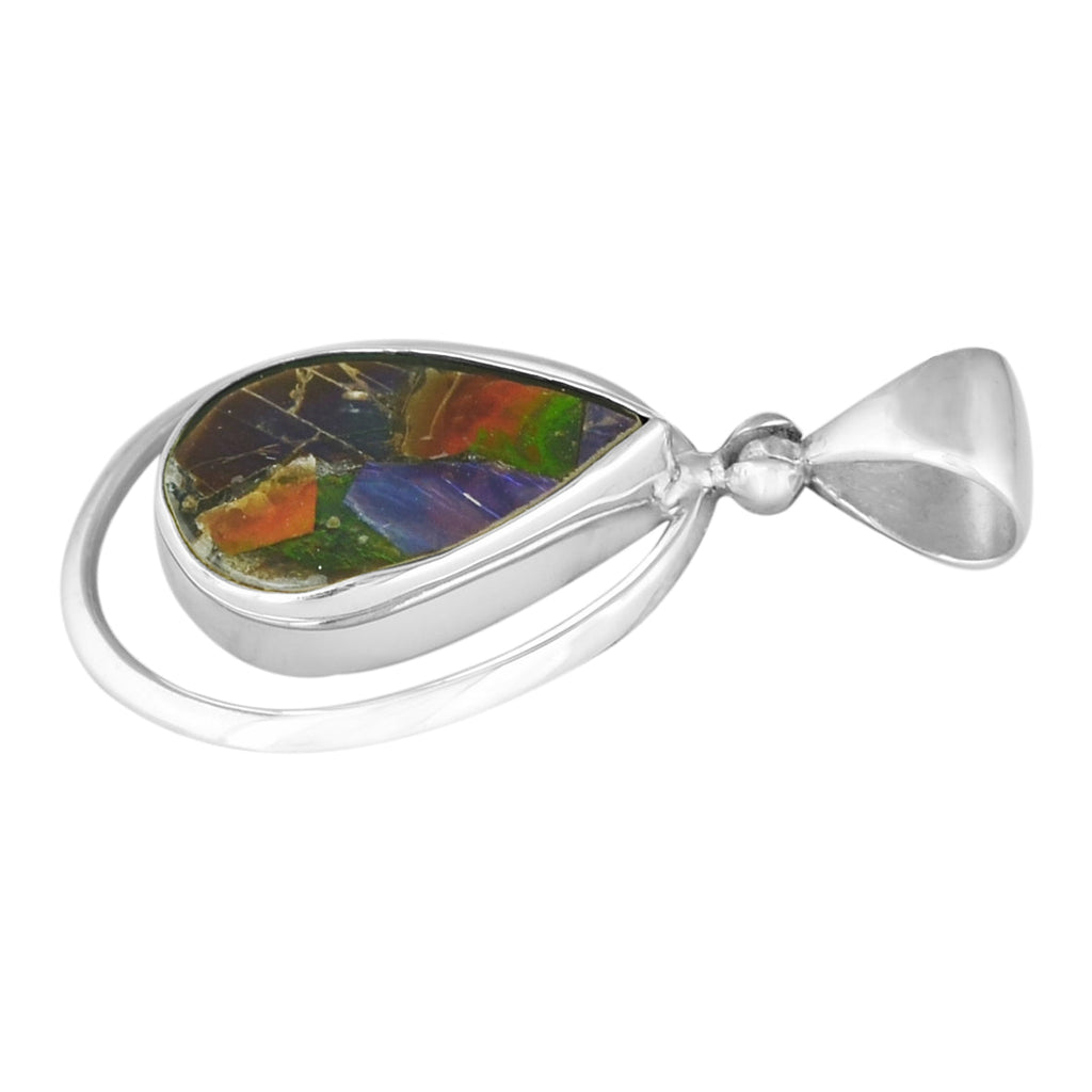 Starborn Ammolite Pear Pendant with Frame in Sterling Silver