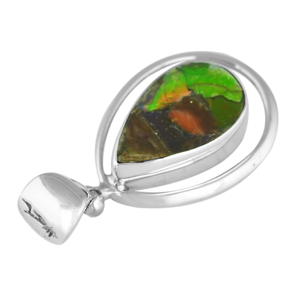 Starborn Ammolite Pear Pendant with Frame in Sterling Silver