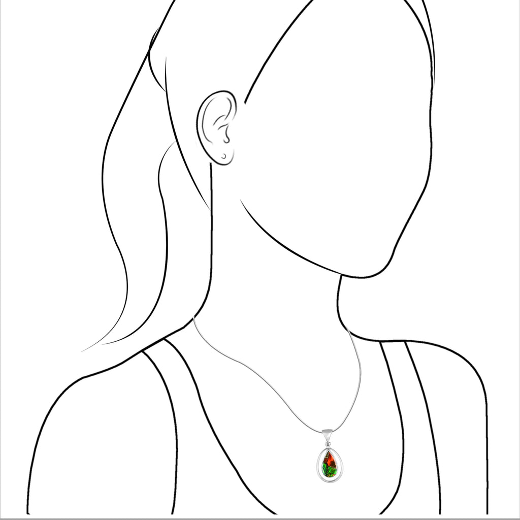 Starborn Ammolite Pear Pendant with Frame in Sterling Silver