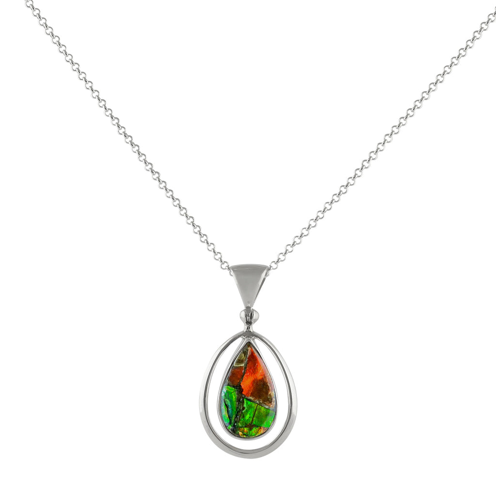 Starborn Ammolite Pear Pendant with Frame in Sterling Silver