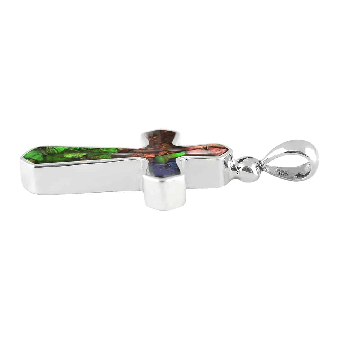 Starborn Ammolite Cross Pendant in Sterling Silver
