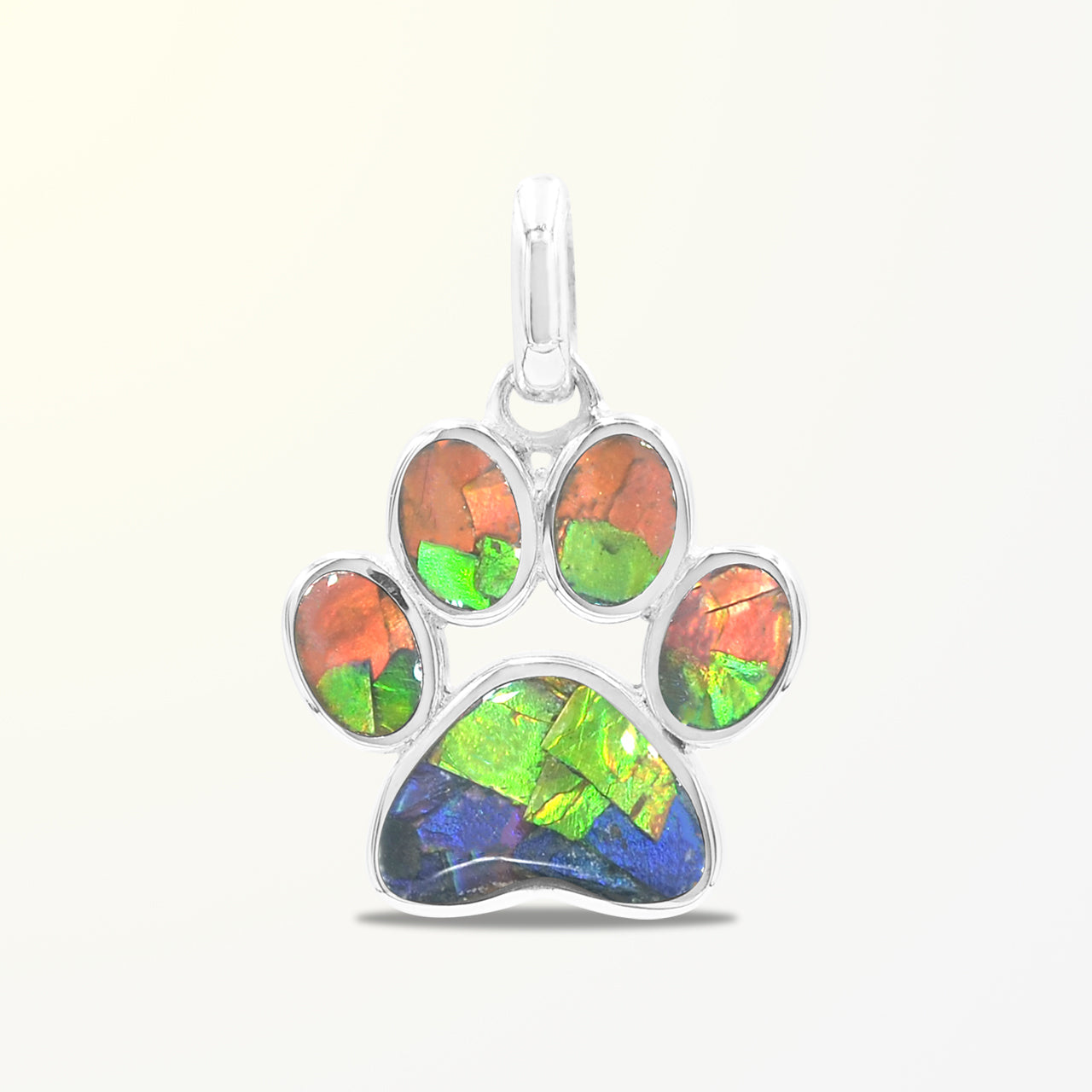 Starborn Ammolite Inlay Paw Print Pendant in Sterling Silver
