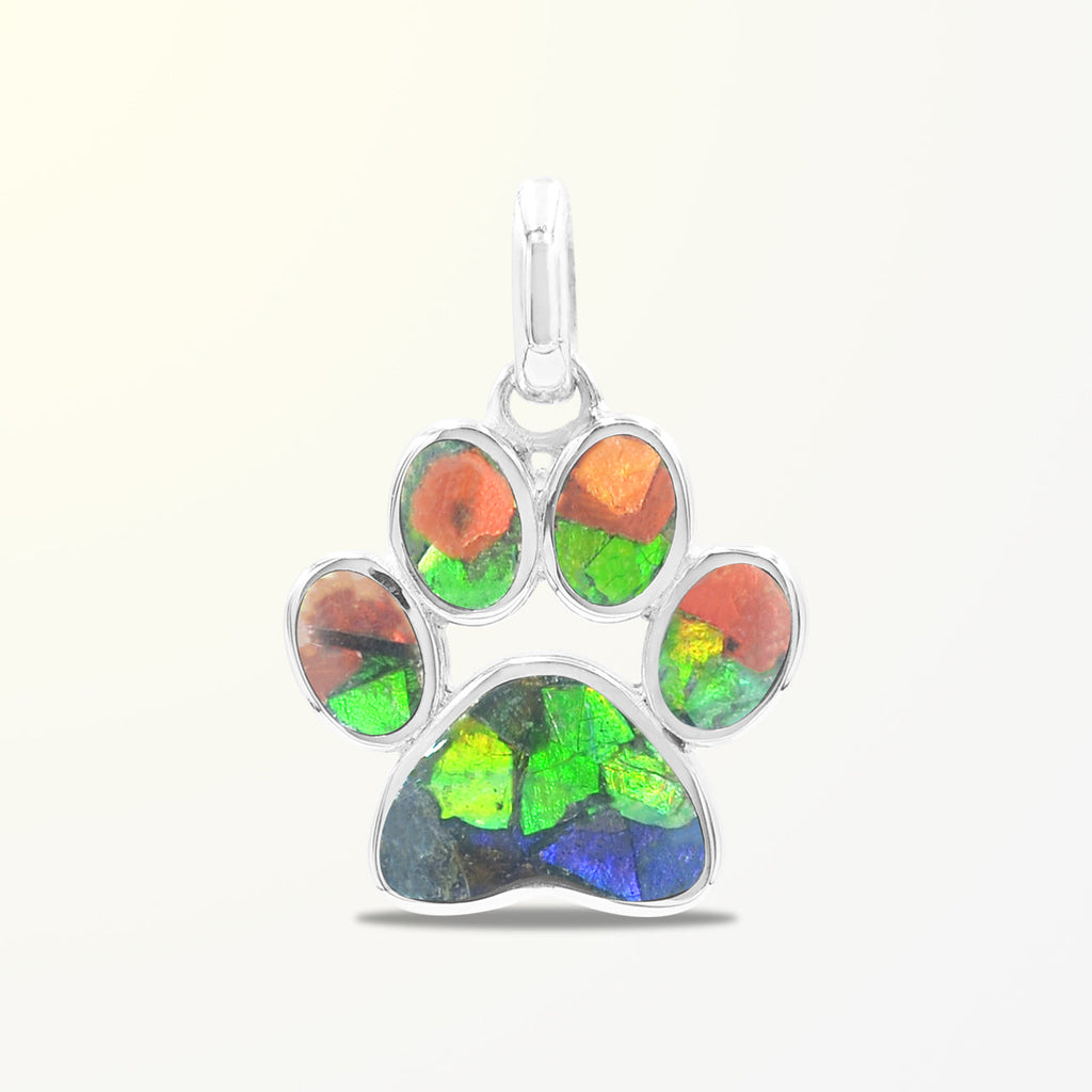 Starborn Ammolite Inlay Paw Print Pendant in Sterling Silver