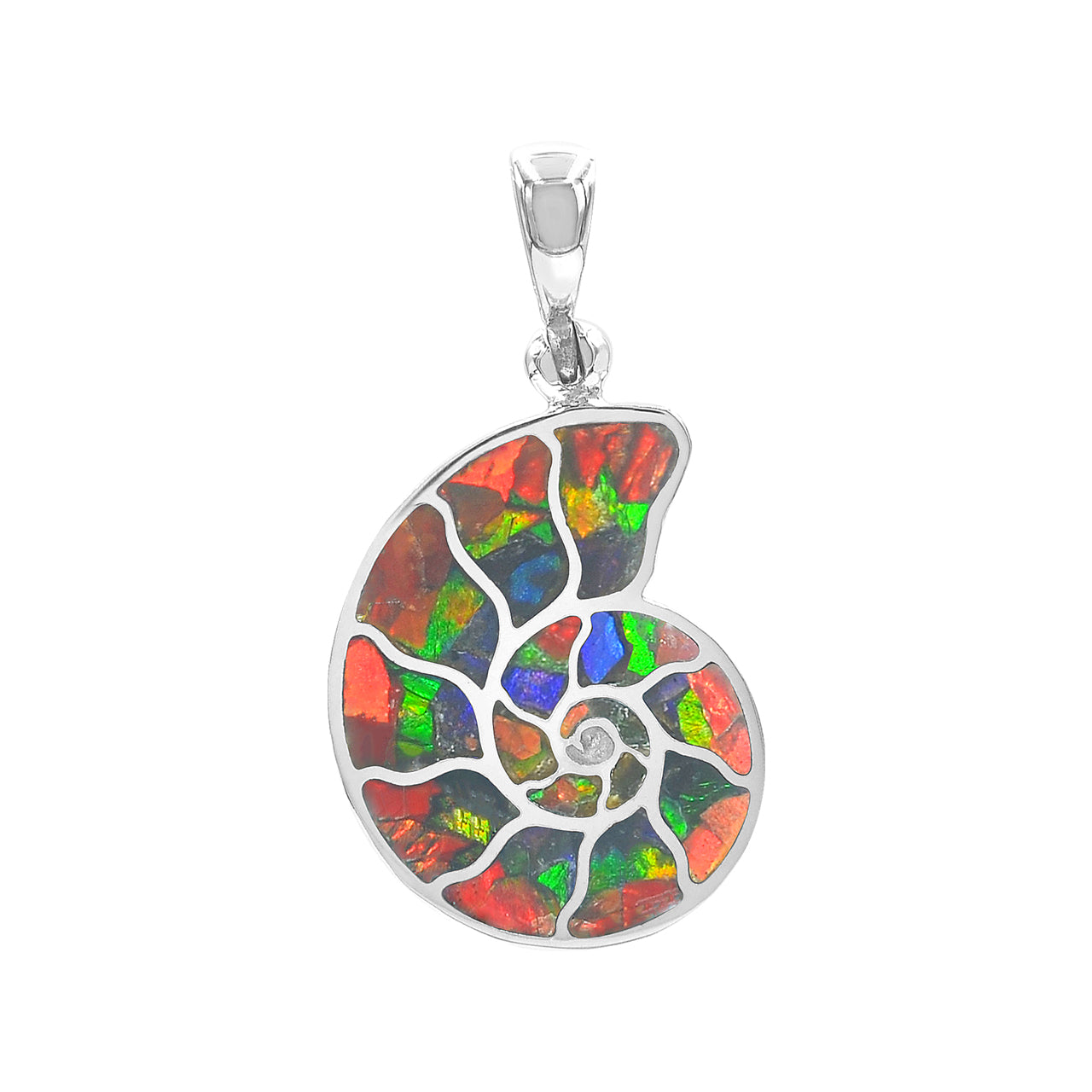 Starborn Ammolite Nautilus Inlay Pendant in Sterling Silver - Small