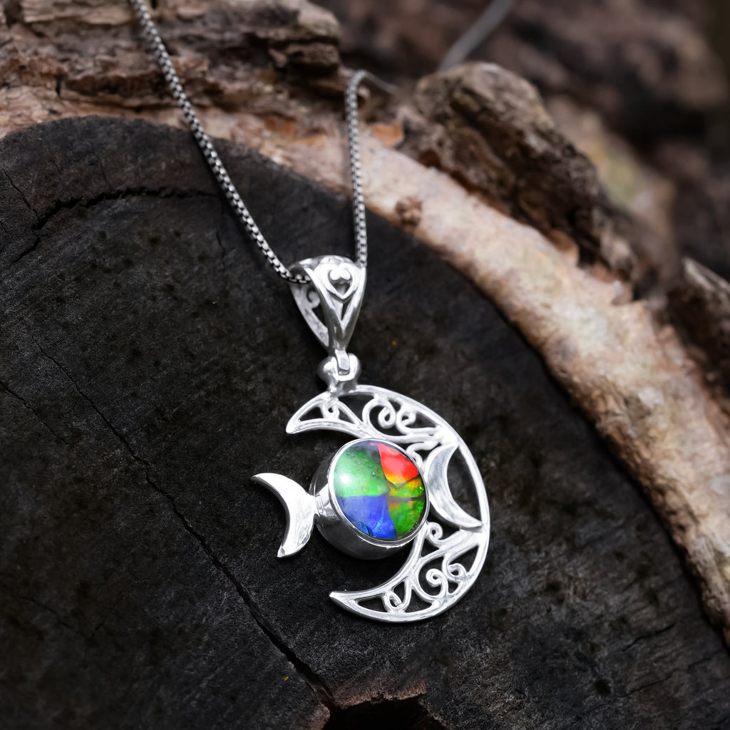 Starborn Triple Moon Filigree Pendant in Sterling Silver