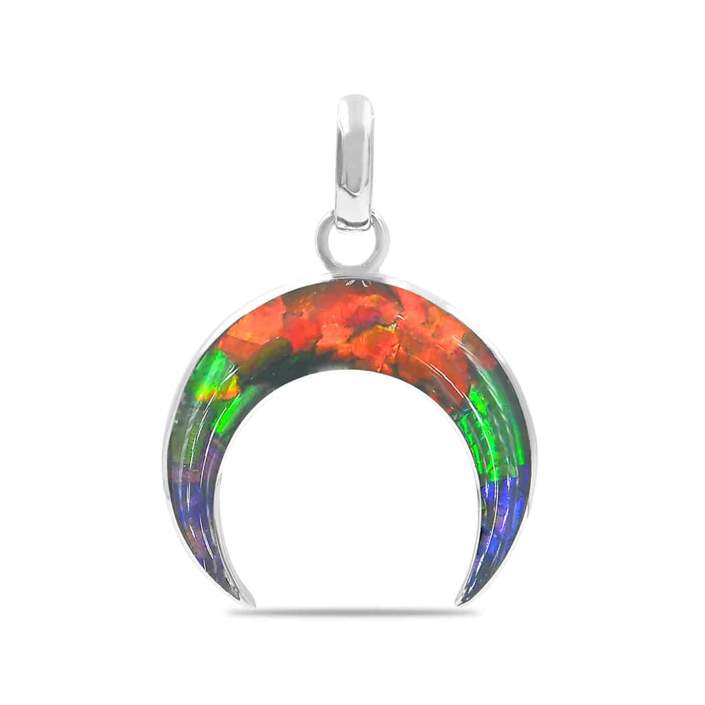 Starborn Ammolite Crescent Moon Pendant in Sterling Silver
