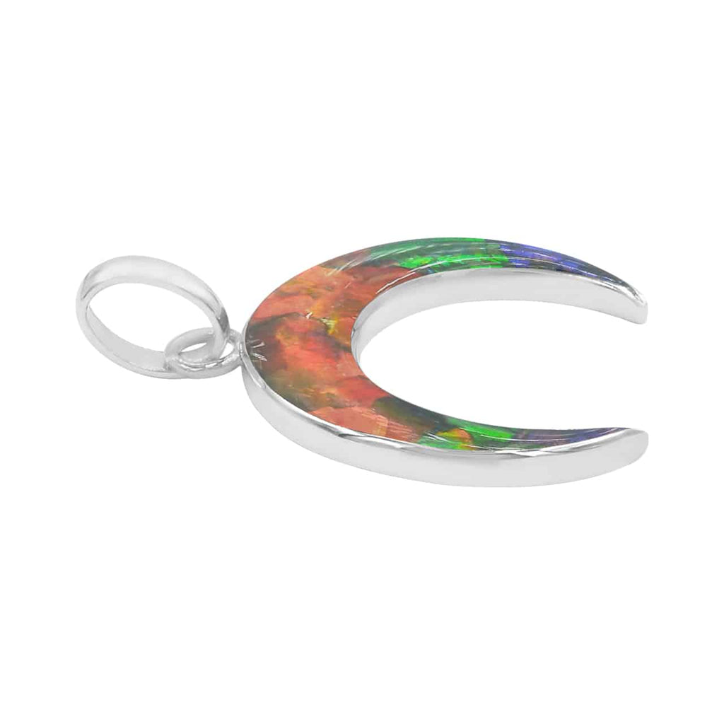 Starborn Ammolite Crescent Moon Pendant in Sterling Silver
