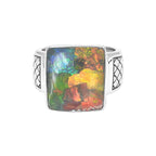 Starborn Ammolite Men’s Ring with Geometric Shank Accents in Sterling Silver