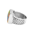 Starborn Ammolite Men’s Ring with Geometric Shank Accents in Sterling Silver
