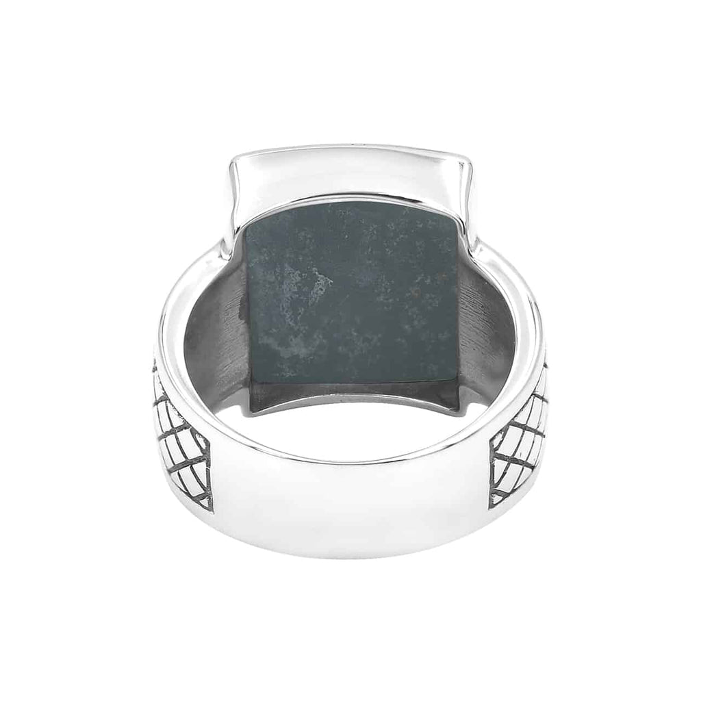Starborn Ammolite Men’s Ring with Geometric Shank Accents in Sterling Silver
