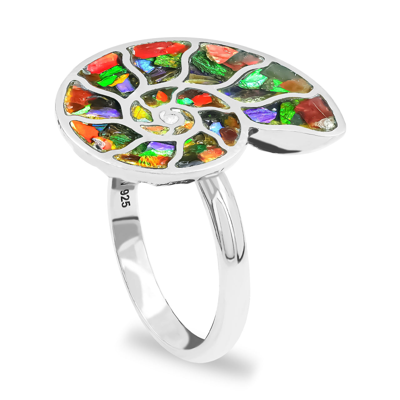 Starborn Ammolite Nautilus Ring in Sterling Silver