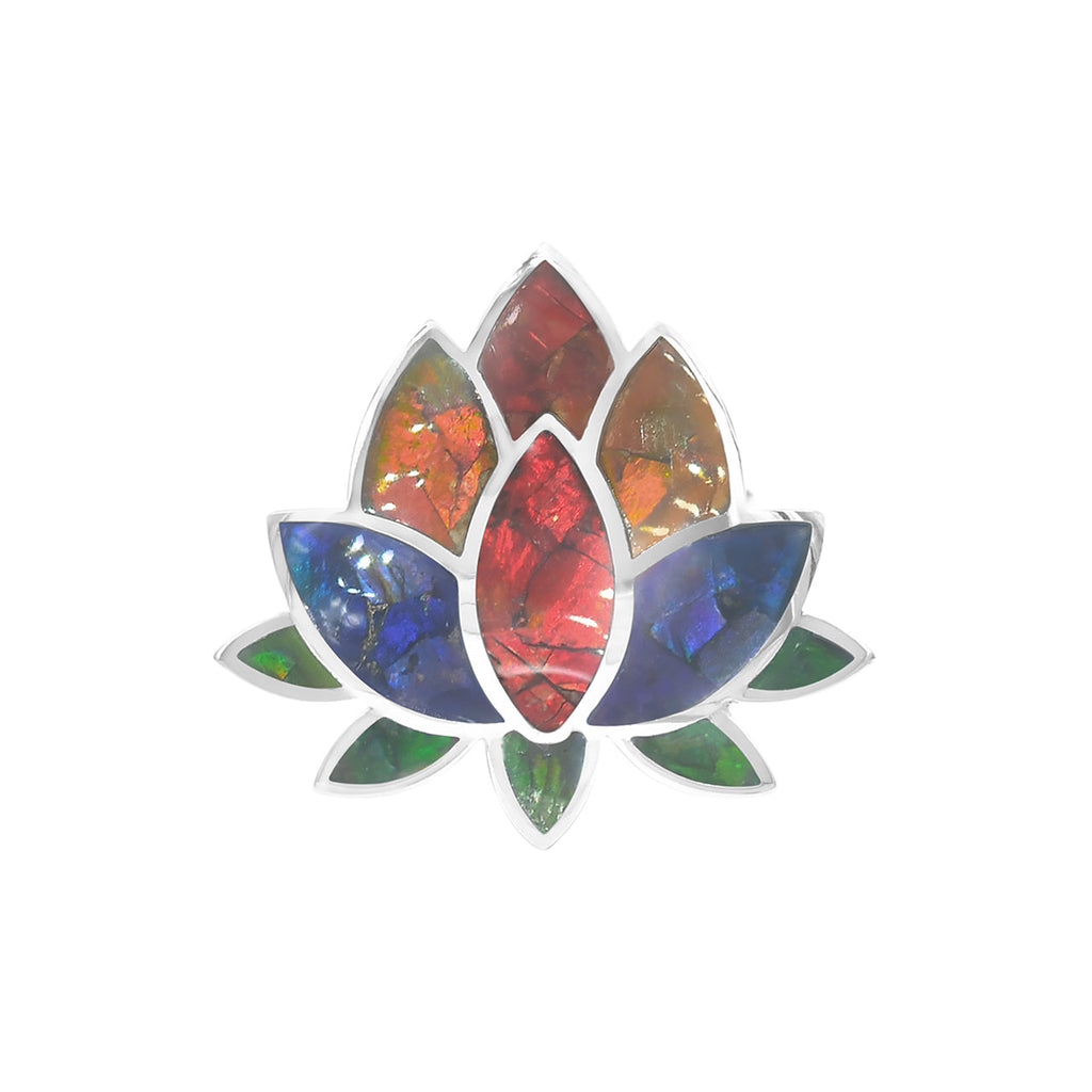 Starborn Ammolite Lotus Ring in Sterling Silver