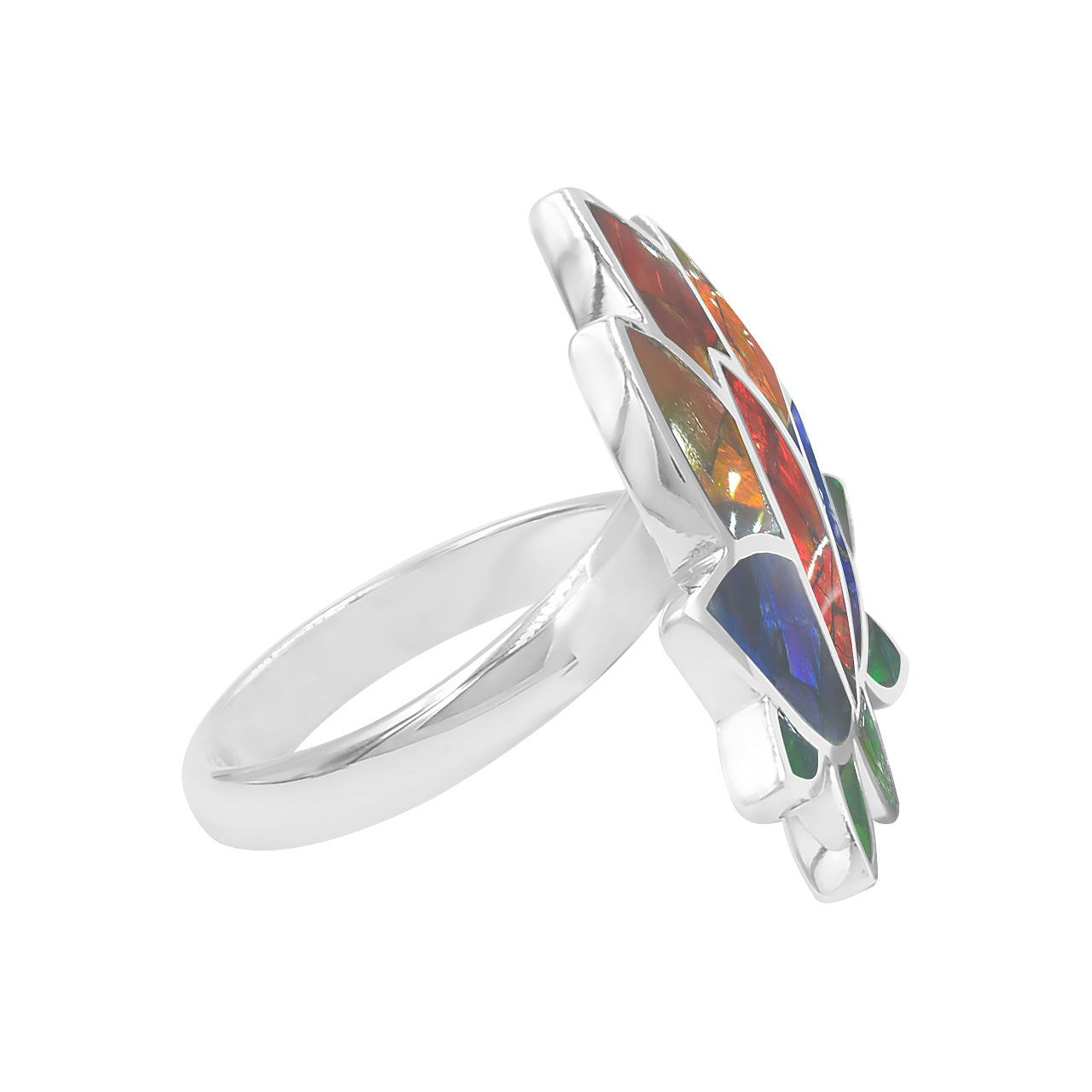 Starborn Ammolite Lotus Ring in Sterling Silver