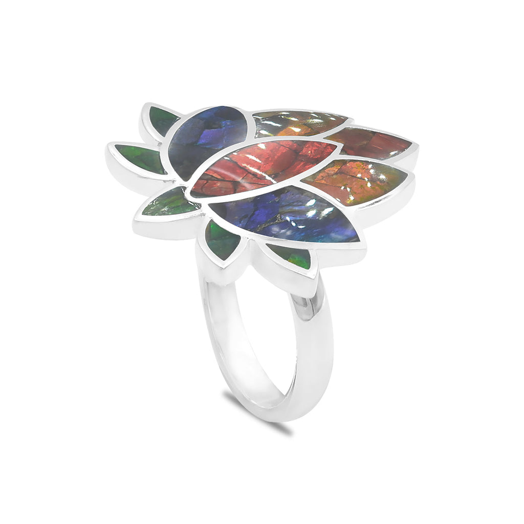 Starborn Ammolite Lotus Ring in Sterling Silver