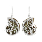 Starborn Fossilized Ammonite Prong Set Earrings with Filigree Back in Sterling Silver