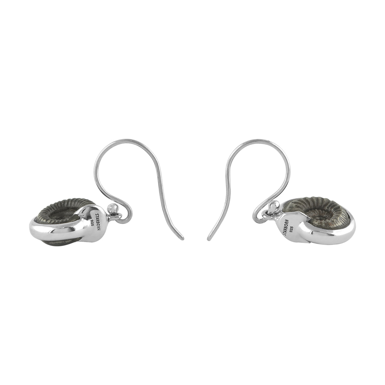 Starborn Fossilized Hematite Ammonite Earrings in Sterling Silver