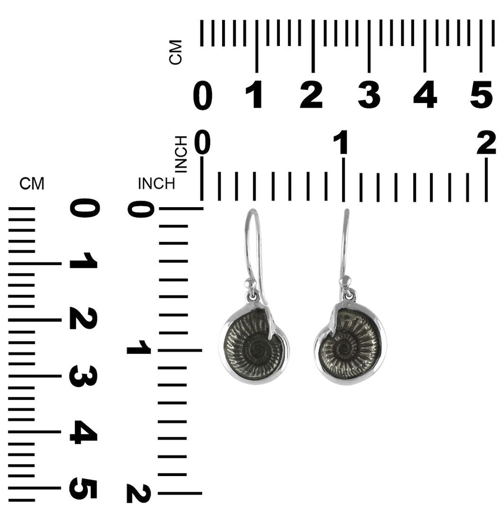 Starborn Fossilized Hematite Ammonite Earrings in Sterling Silver