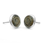 Starborn Fossilized Ammonite Round Post Earrings in Sterling Silver