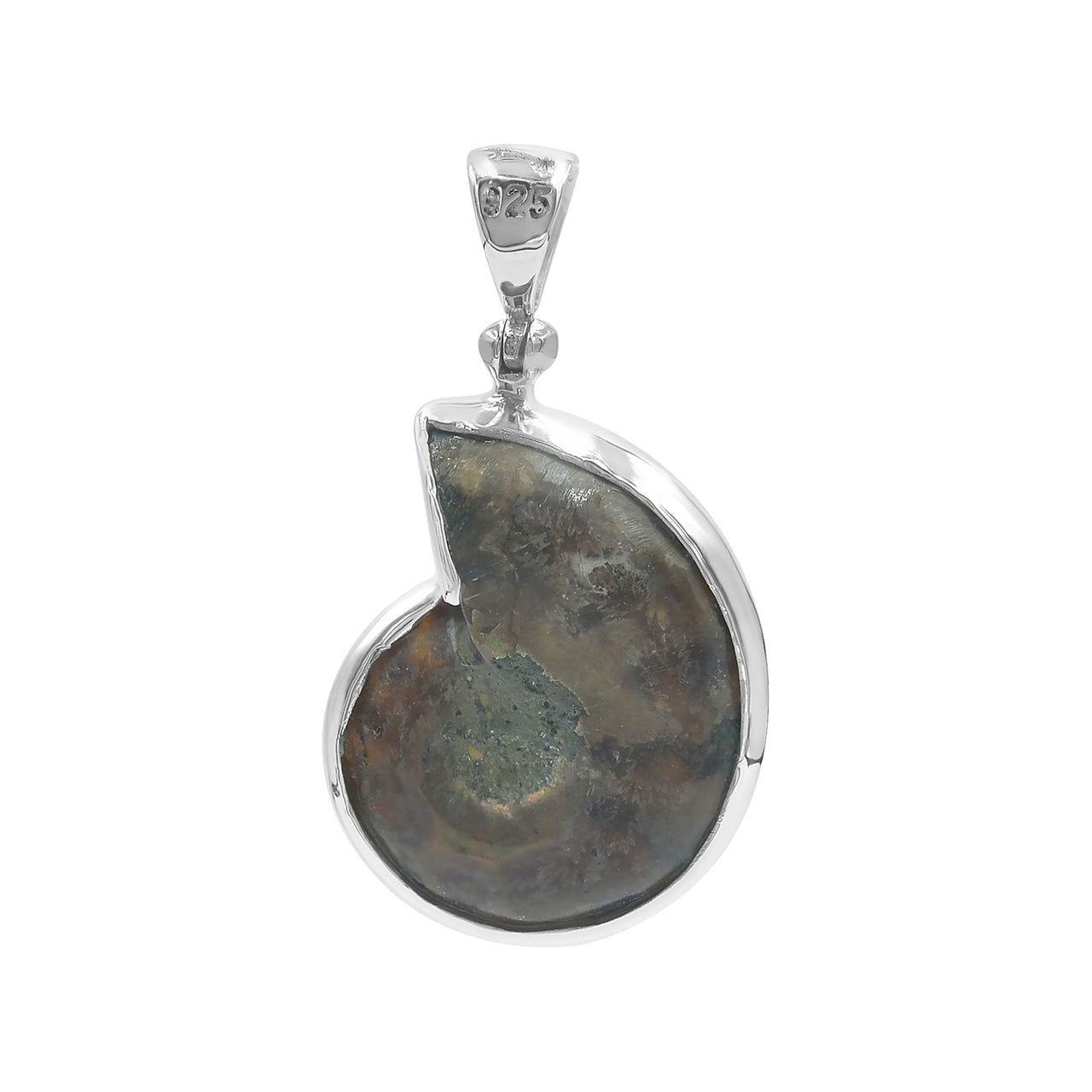 Starborn Fossilized Ammonite Bezel Set Pendant in Sterling Silver