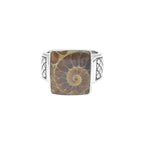 Starborn Ammonite Men’s Ring with Geometric Shank Accents in Sterling Silver