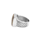 Starborn Ammonite Men’s Ring with Geometric Shank Accents in Sterling Silver