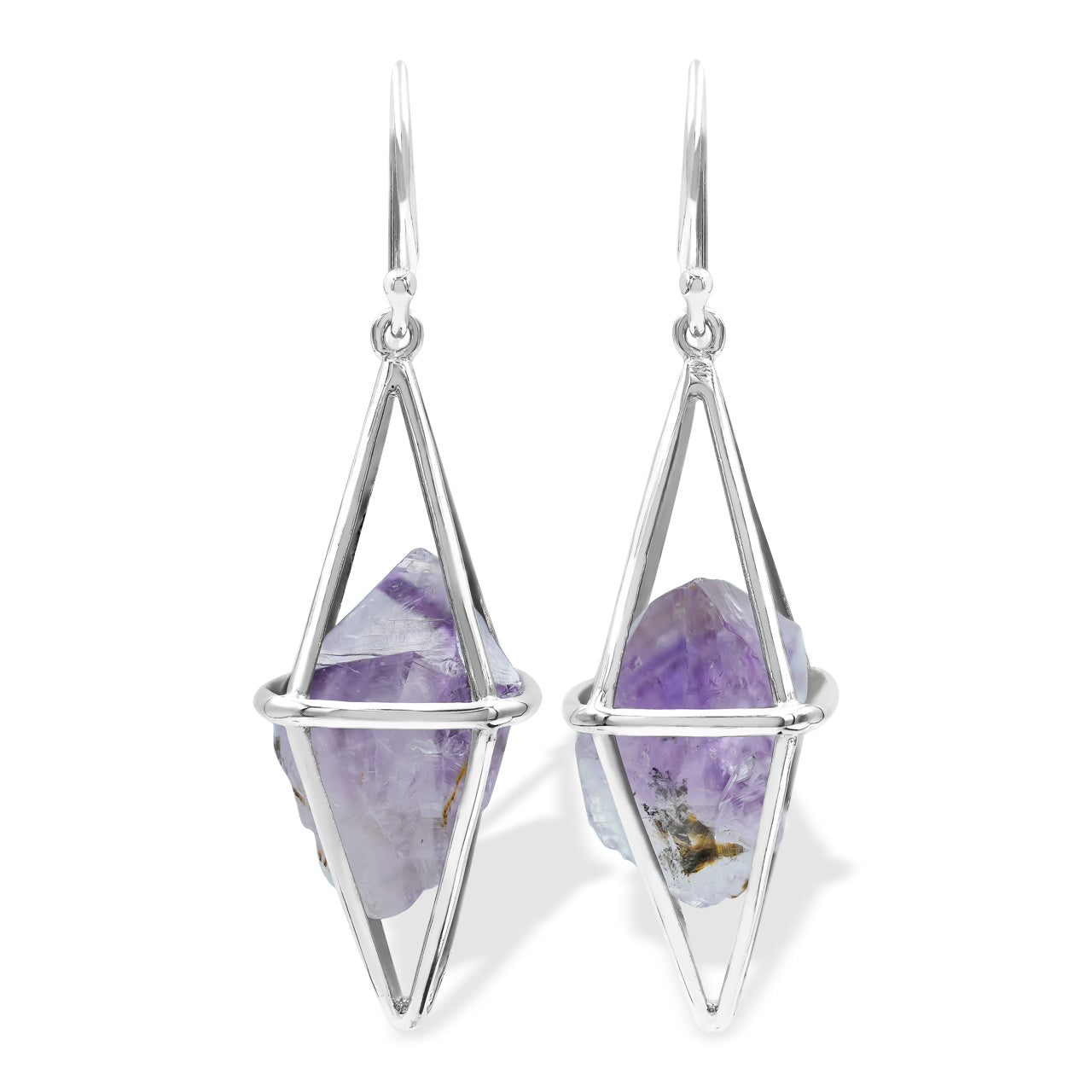 Starborn Amethyst Crystal Flame Cage Earrings in Sterling Silver