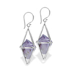 Starborn Amethyst Crystal Flame Cage Earrings in Sterling Silver