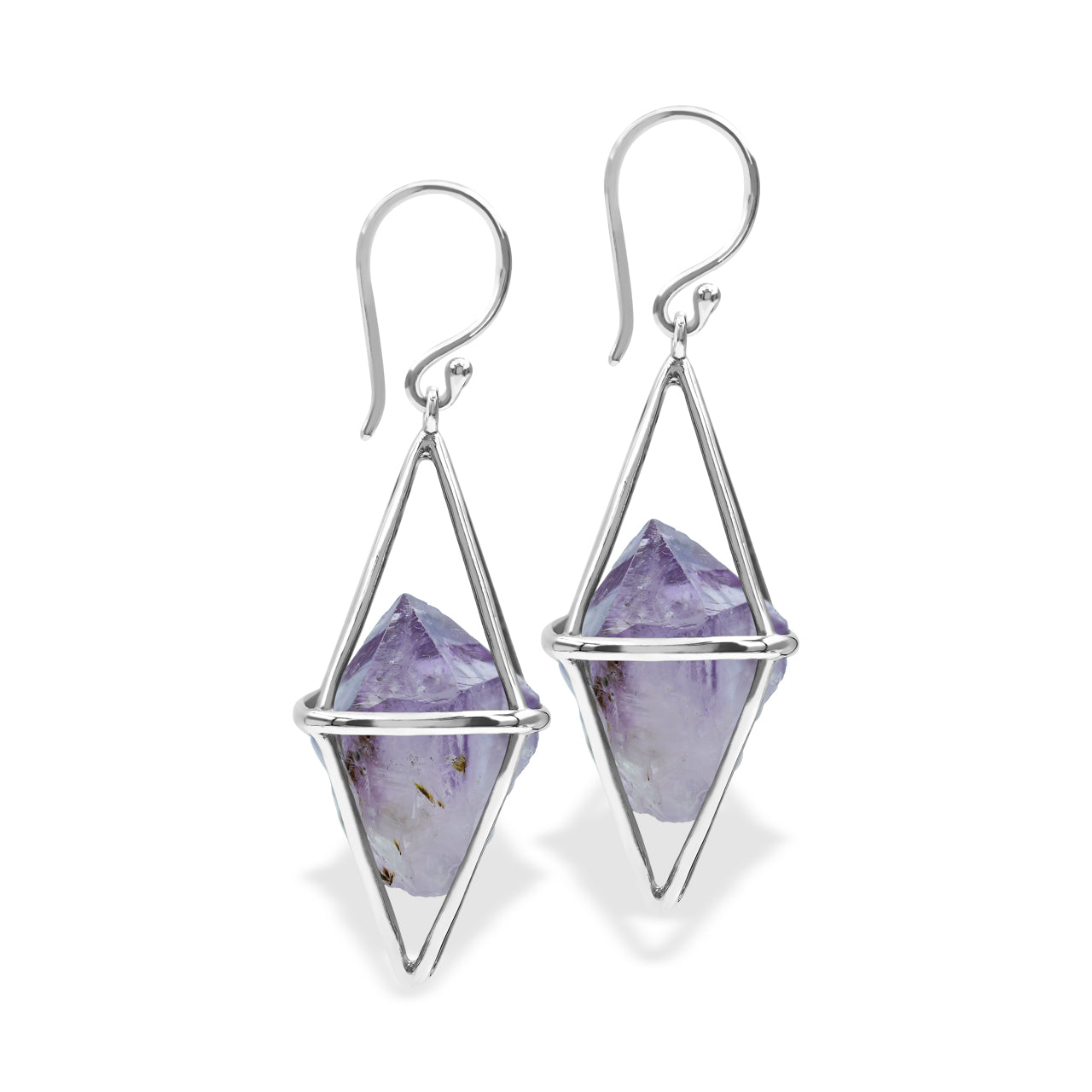 Starborn Amethyst Crystal Flame Cage Earrings in Sterling Silver