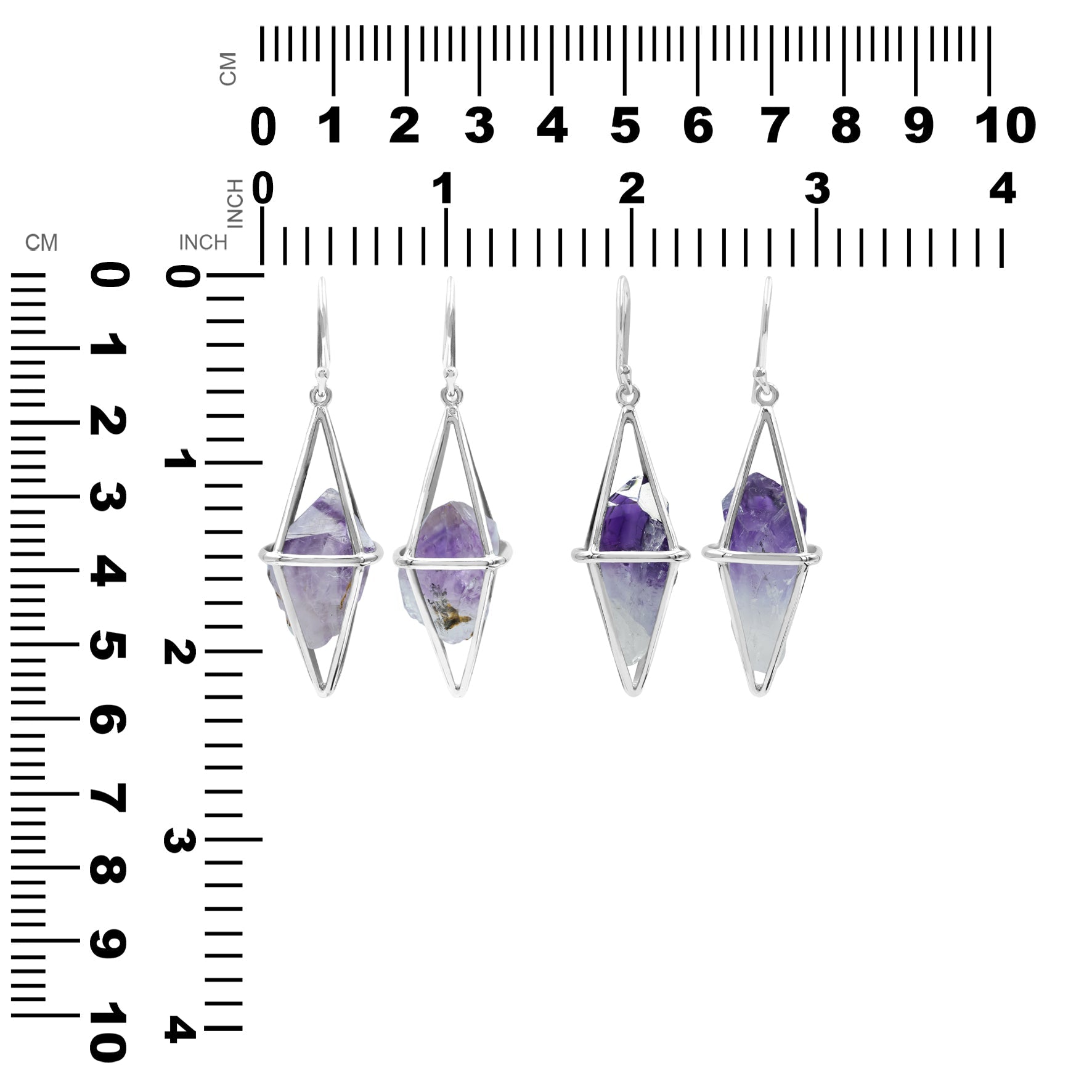 Starborn Amethyst Crystal Flame Cage Earrings in Sterling Silver