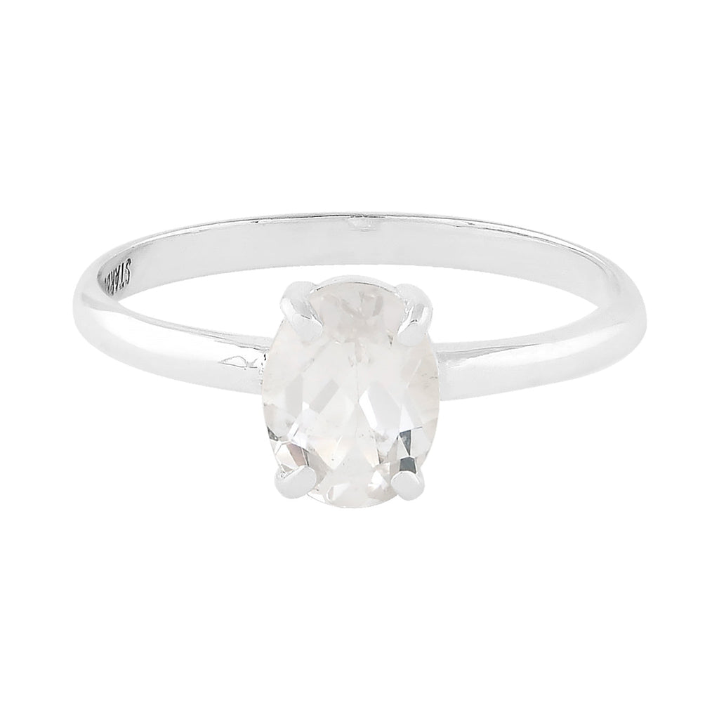 Starborn Danburite Faceted Oval Prong Set Ring in Sterling Silver