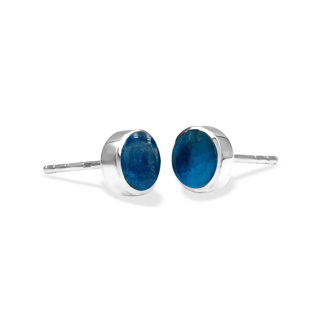 Starborn Blue Apatite 6mm Round Post Style Earrings in Sterling Silver