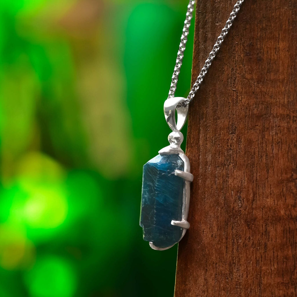 Starborn Blue Apatite Crystal Pendant in Sterling Silver