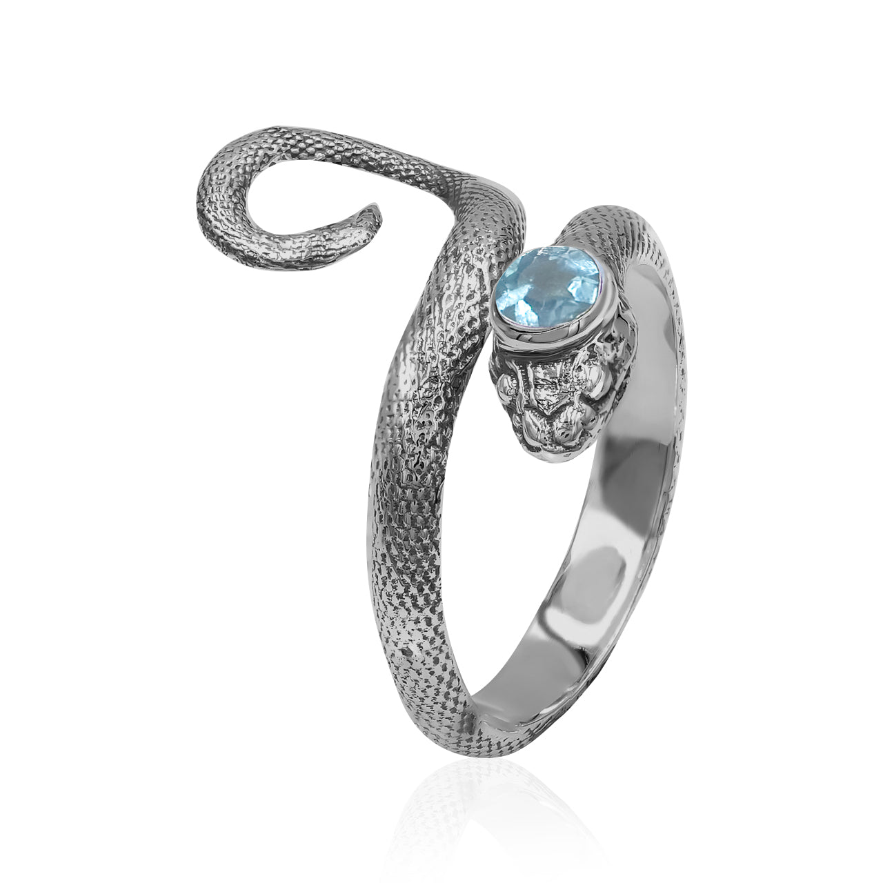 Starborn Coiled Snake Ring with Faceted Apatite in Sterling Silver