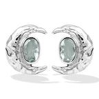 Starborn Faceted Oval Gemstone Post Earrings with Hammered Crescent Moon Accent in Sterling Silver