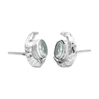 Starborn Faceted Oval Gemstone Post Earrings with Hammered Crescent Moon Accent in Sterling Silver