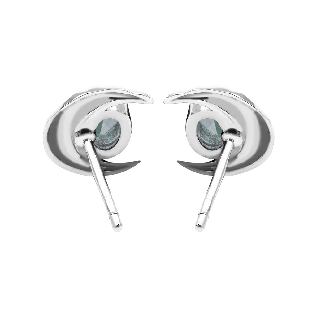 Starborn Faceted Oval Gemstone Post Earrings with Hammered Crescent Moon Accent in Sterling Silver