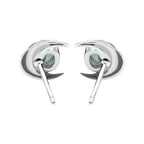 Starborn Faceted Oval Gemstone Post Earrings with Hammered Crescent Moon Accent in Sterling Silver